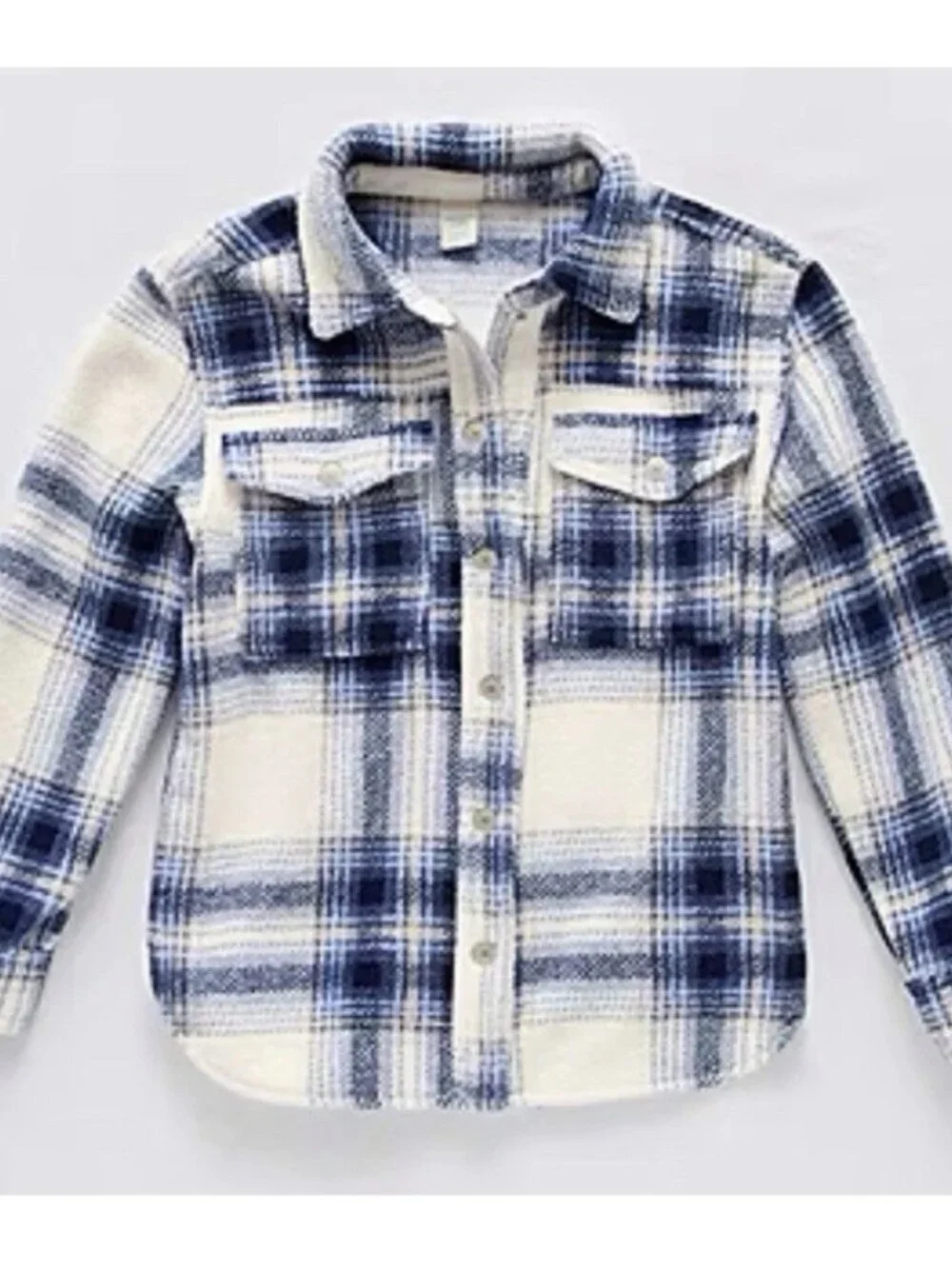 Thereabouts Girls Plus Size L 14.5/16.5 Blue Plaid Shacket Fleece Flannel Jacke